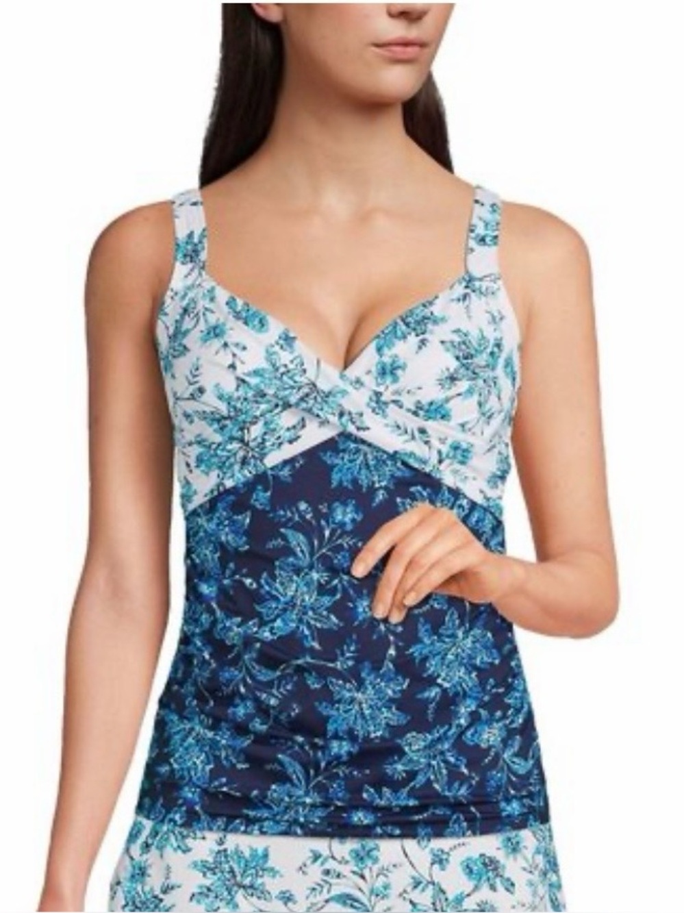 Lands End blue/white floral tankini top